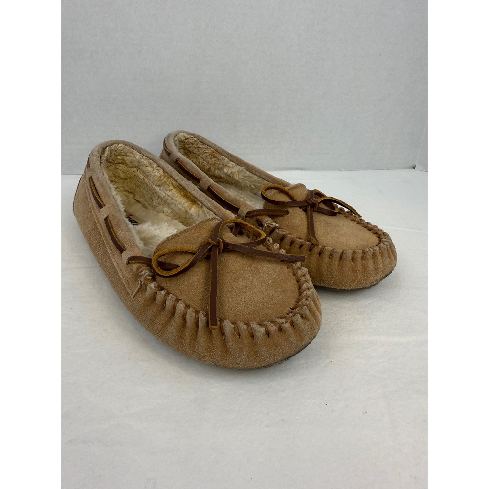 Minnetonka Cally Suede Faux Fur Lined Moccasin Slippers‎ Tan 4052 Womens 8
